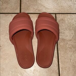 CALIA by Carrie Underwood Quilted Slide Sandals in Brick Red